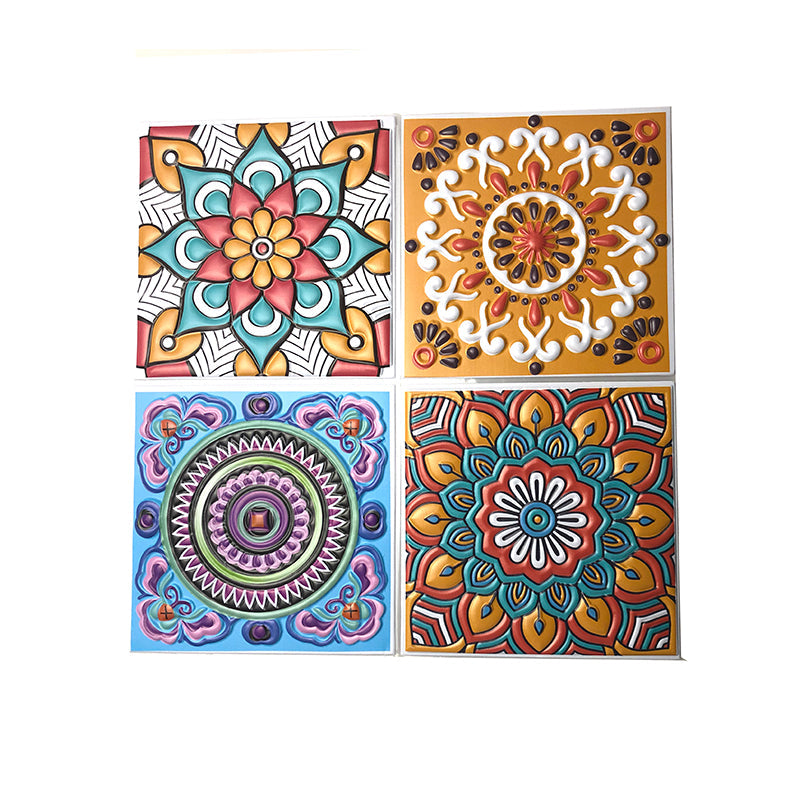 Pack of 4 - 3D Embossed Assorted Truck Art Themed Tiles Sticker (Each Sticker Size: 6x6 Inches)