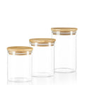 Set of 3 - Kitchen Glass Jars With Wooden Bamboo Lids