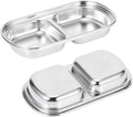 Techmanistan 2 Compartments Stainless Steel Sauce Dish Seasoning Dish Snack Plate, Korean Saucer Dish, Dip Dish,  Sub-Grid Flavored Sauce Vinegar Bowl, 2 Compartments Plate