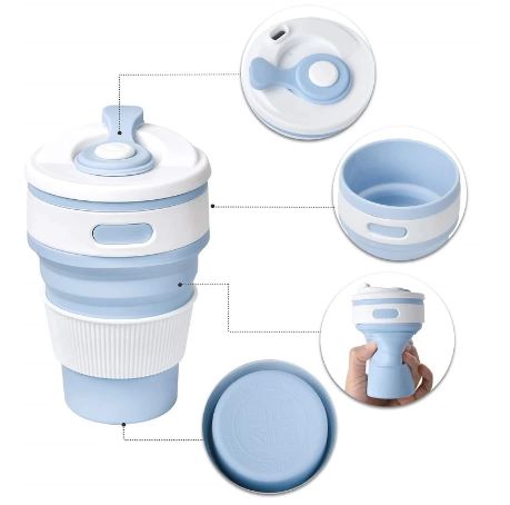 Random Color Folding Silicone Reusable  Collapsible Coffee Cup with Lid