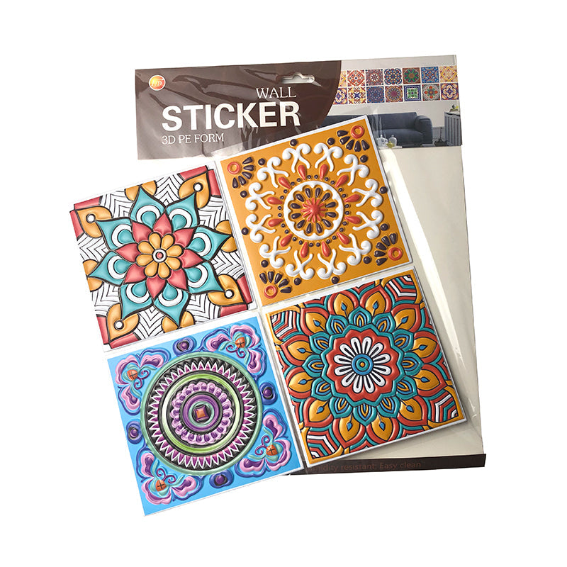 Pack of 4 - 3D Embossed Assorted Truck Art Themed Tiles Sticker (Each Sticker Size: 6x6 Inches)