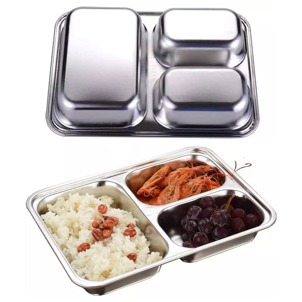 3 Compartments Stainless Steel Rectangular Thali Plate