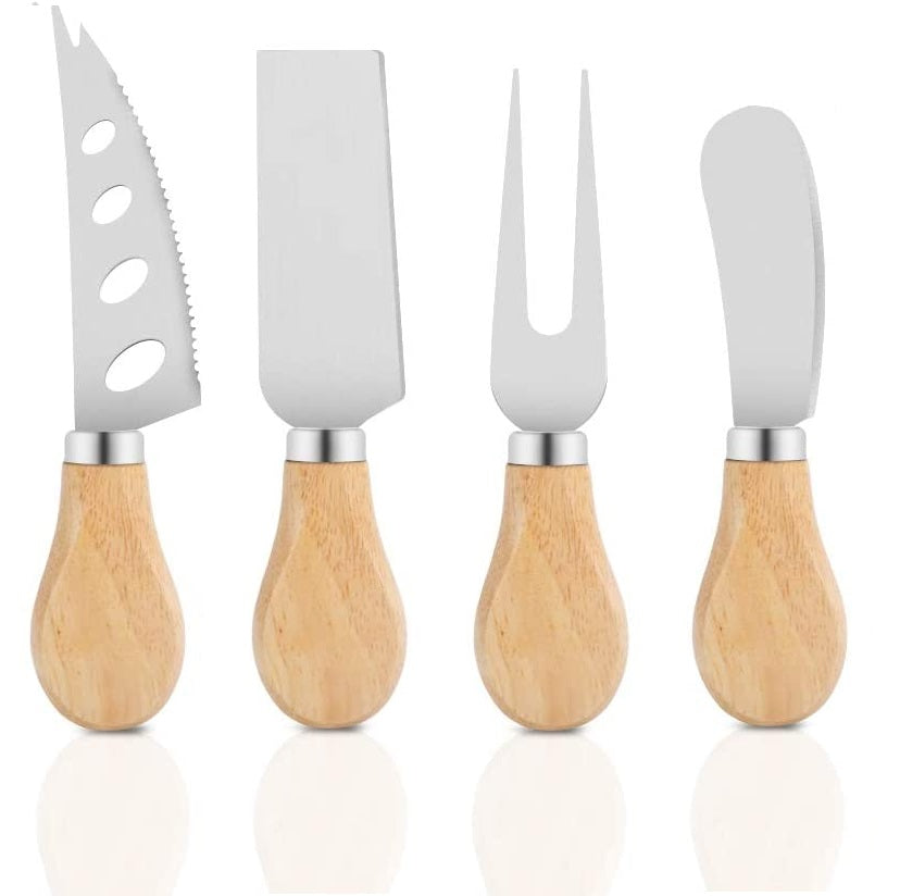 Set of 4 - Stainless Steel Cheese Knives With Wooden Handles