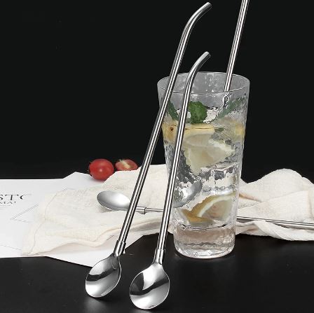 6-Pack Stainless Steel Drinking Spoon Straw Set - Reusable & Practical