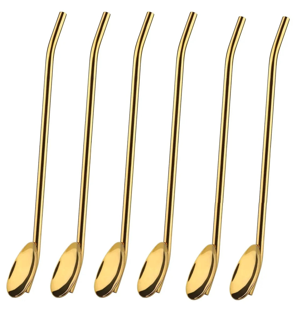 6-Pack Stainless Steel Drinking Spoon Straws - Reusable & Multifunctional