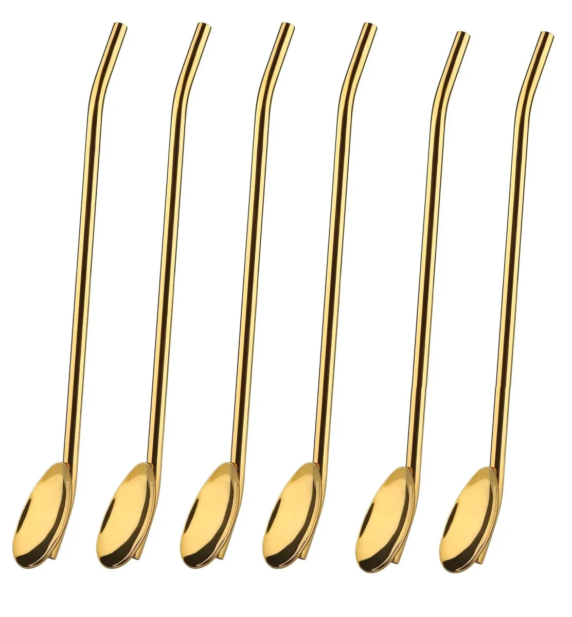 6-Pack Stainless Steel Drinking Spoon Straws - Reusable & Multifunctional