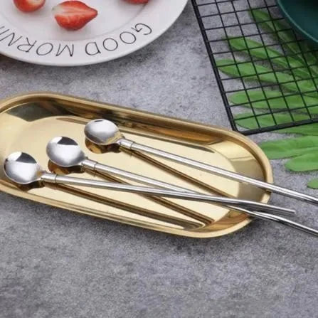 6-Pack Stainless Steel Drinking Spoon Straws - Reusable & Multifunctional