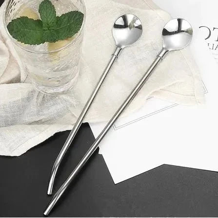 6-Pack Stainless Steel Drinking Spoon Straws - Reusable & Multifunctional