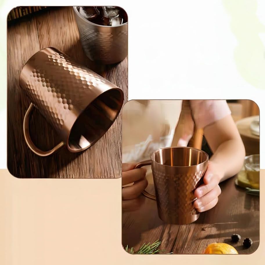 Stainless Steel Hammered Texture Glass with Handle – Double Wall Insulated Coffee Cup