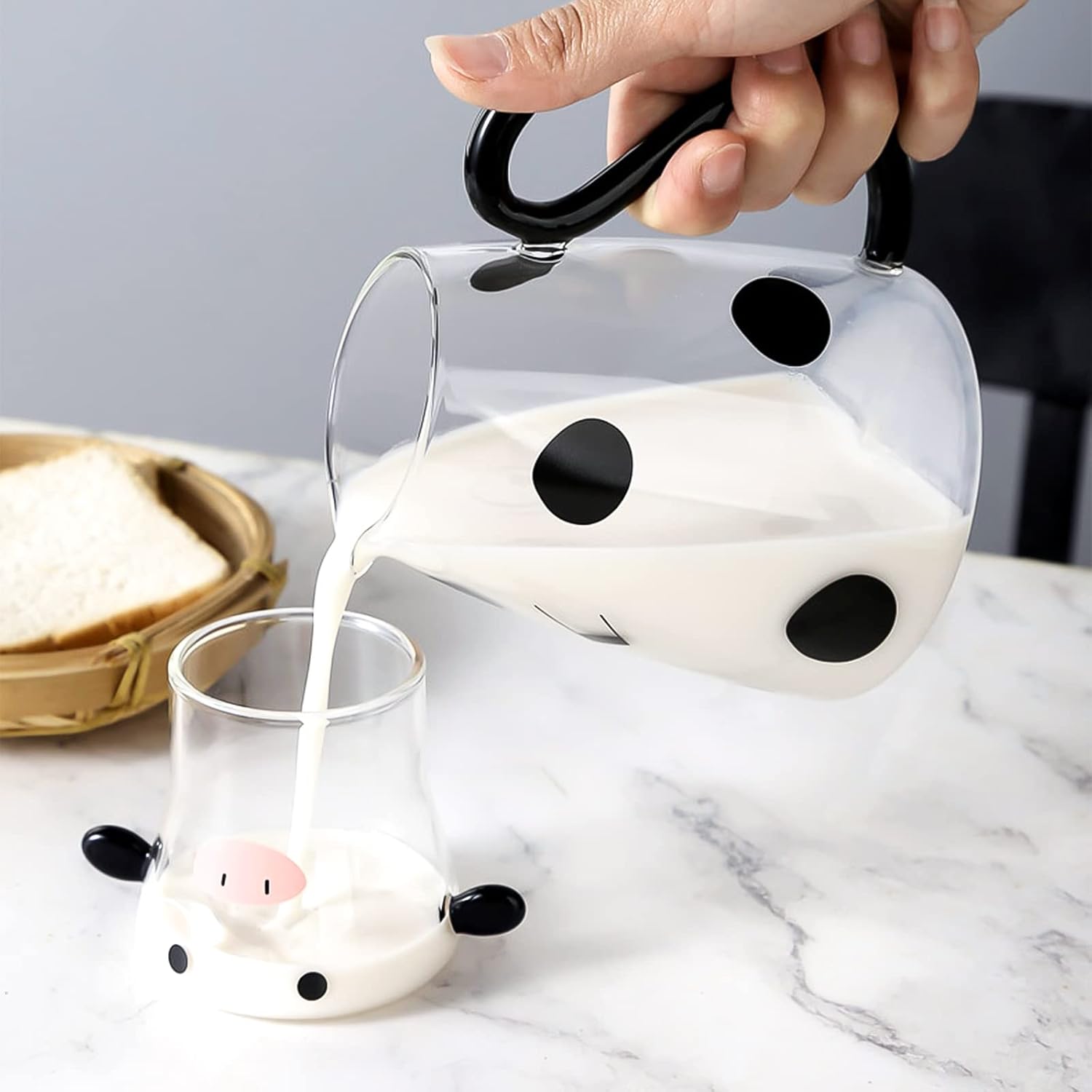 550ml Cow Glass Carafe Pitcher with Glass Mug