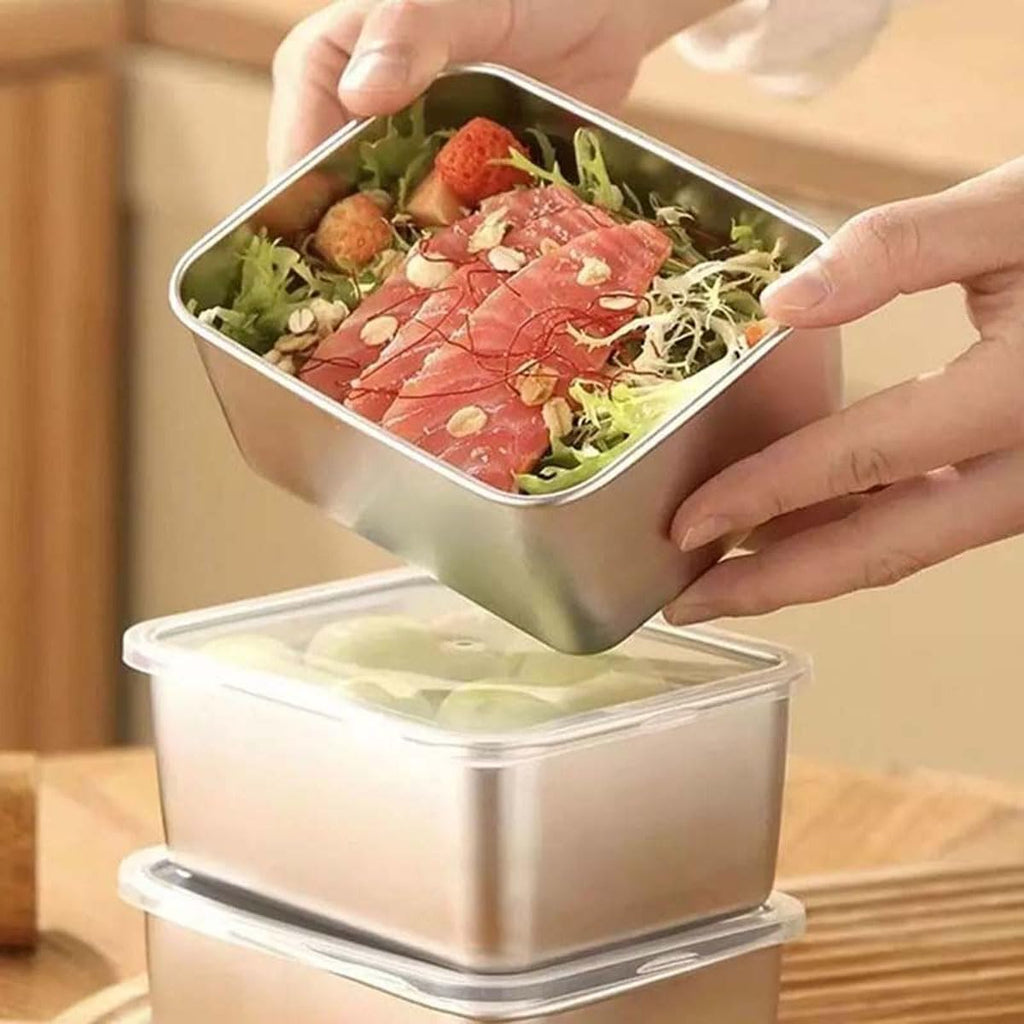 Set of 3 – Japanese Style Shallow Stainless Steel Refrigerator Storage Boxes