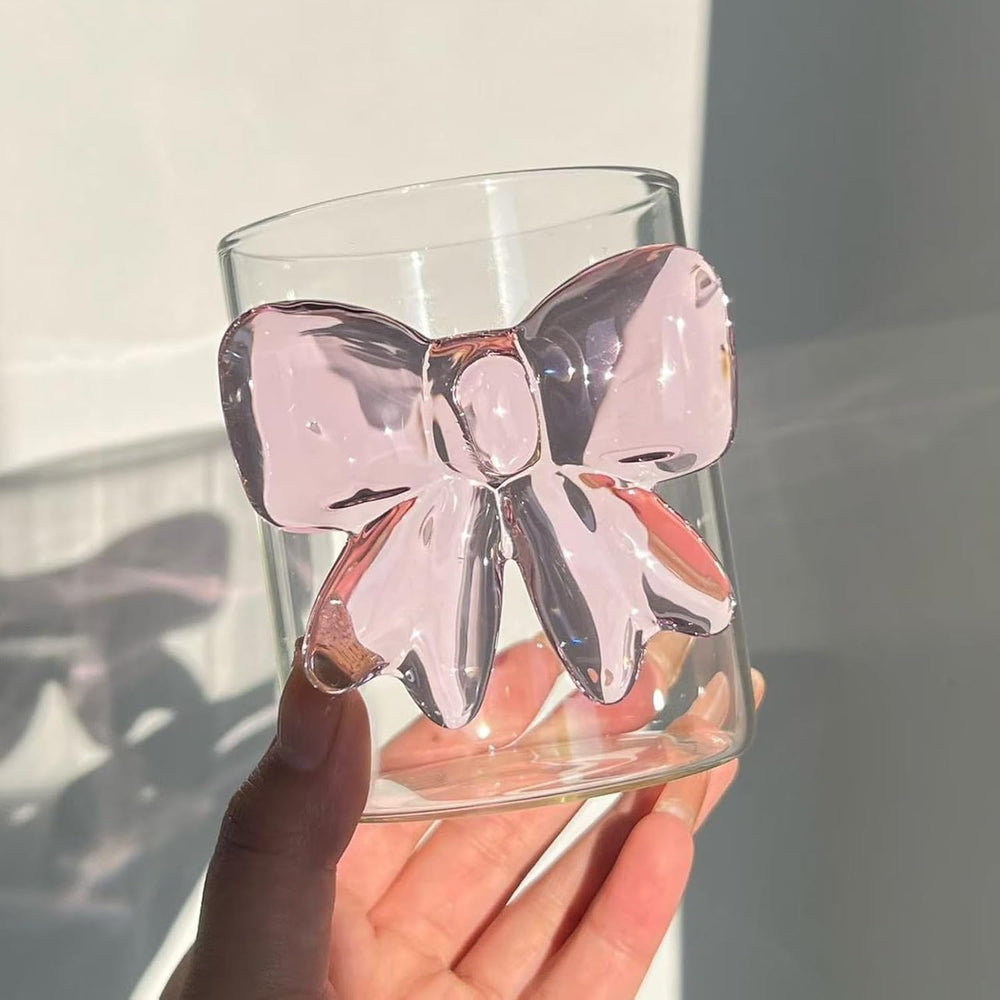 1Pc - Clear Glass Cup with Pink Bow Design