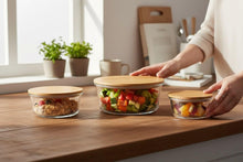 Set of 3 Glass Oven-Safe Containers with Bamboo Wooden Lids