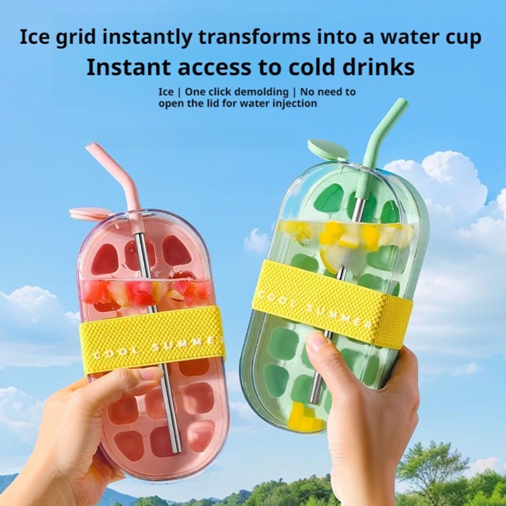 Random Colour - 2 in 1 Ice Cube Bottle Tray - 800ml 18 Cubes Vertical Ice Maker Cup for Freezer