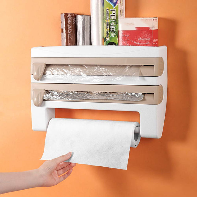 4-in-1 Wall Mounted Kitchen Paper Roll Dispenser – Cling Film, Foil & Paper Towel Holder