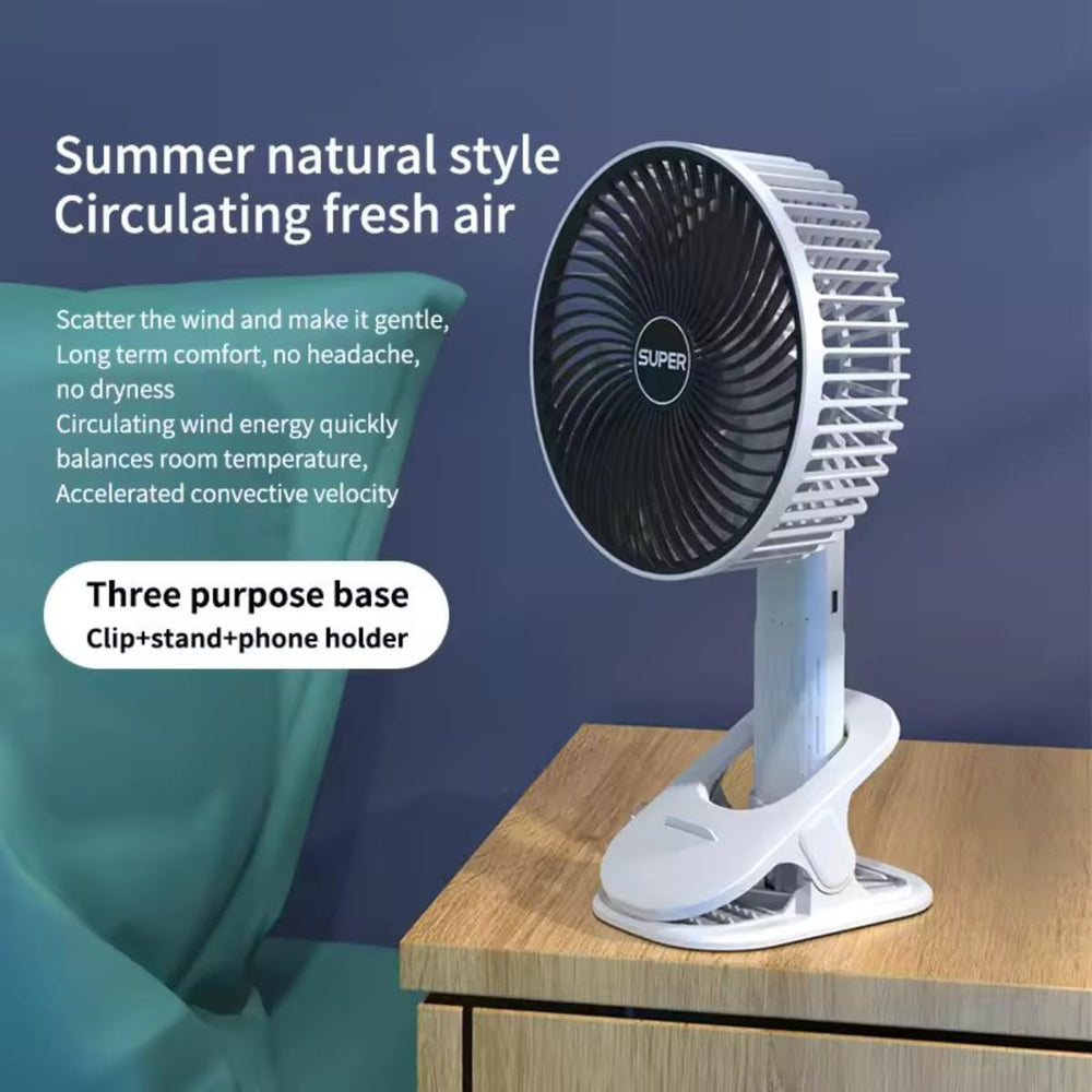 Handheld Clipped Portable 3 Gears Rechargeable Desktop Fan