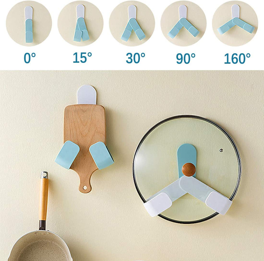 Self Adhesive No Punch Wall Mounted Pot Lid Holder, 160° Rotatable Pot Lid Stand