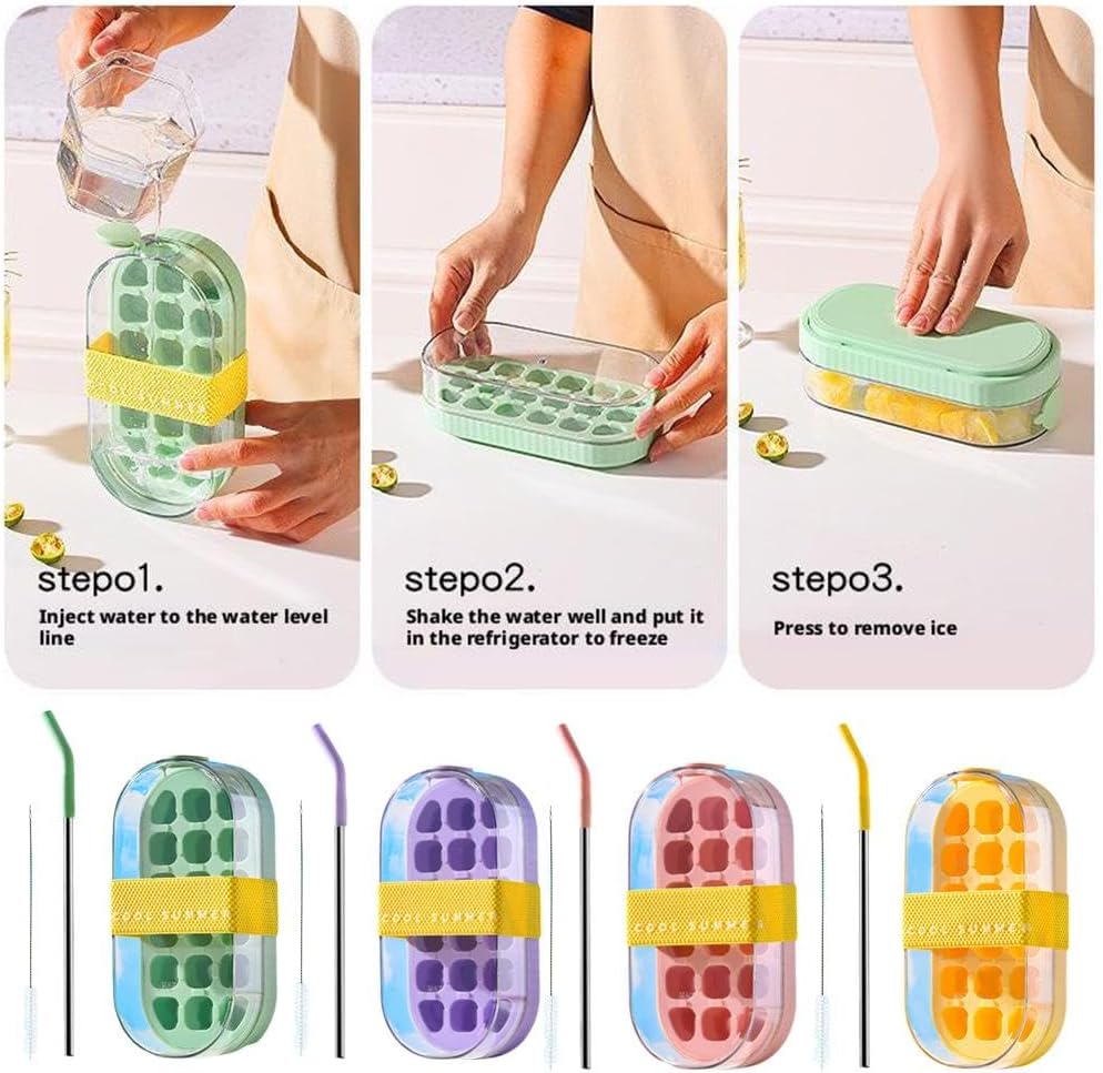 Random Colour - 2 in 1 Ice Cube Bottle Tray - 800ml 18 Cubes Vertical Ice Maker Cup for Freezer