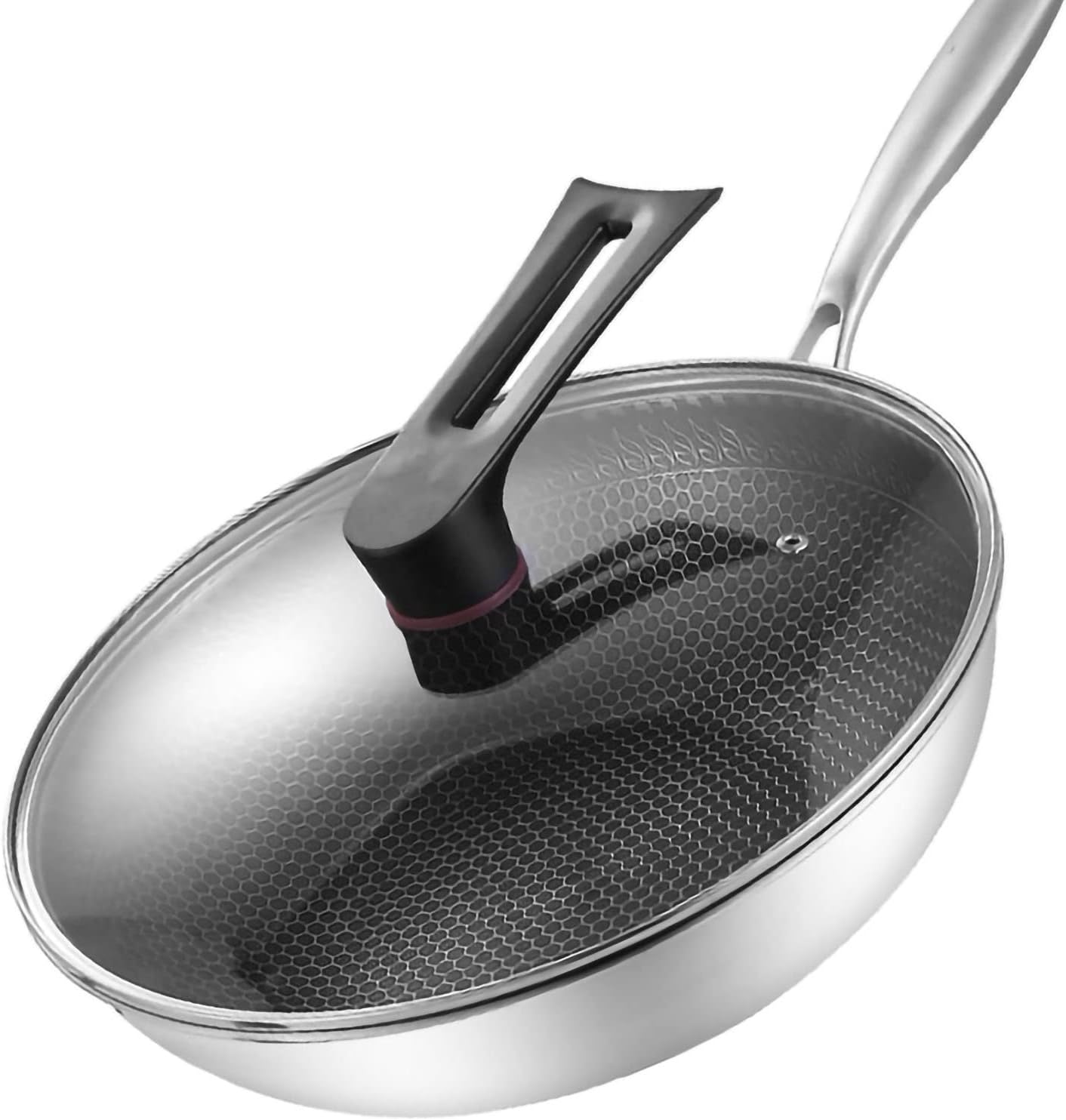 Double Sided Honeycomb Laser Coated Wok With Handle & Lid
