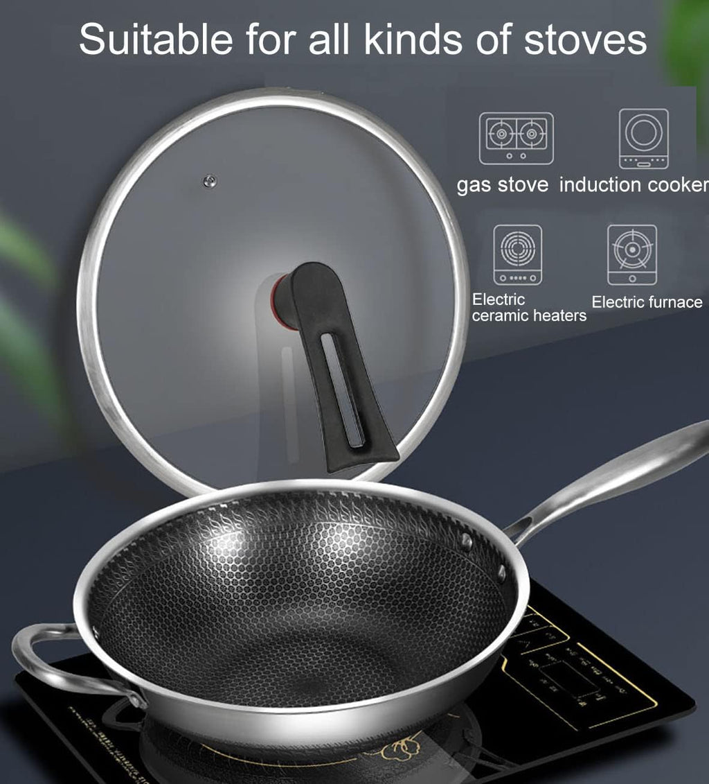 Double Sided Honeycomb Laser Coated Wok With Handle & Lid