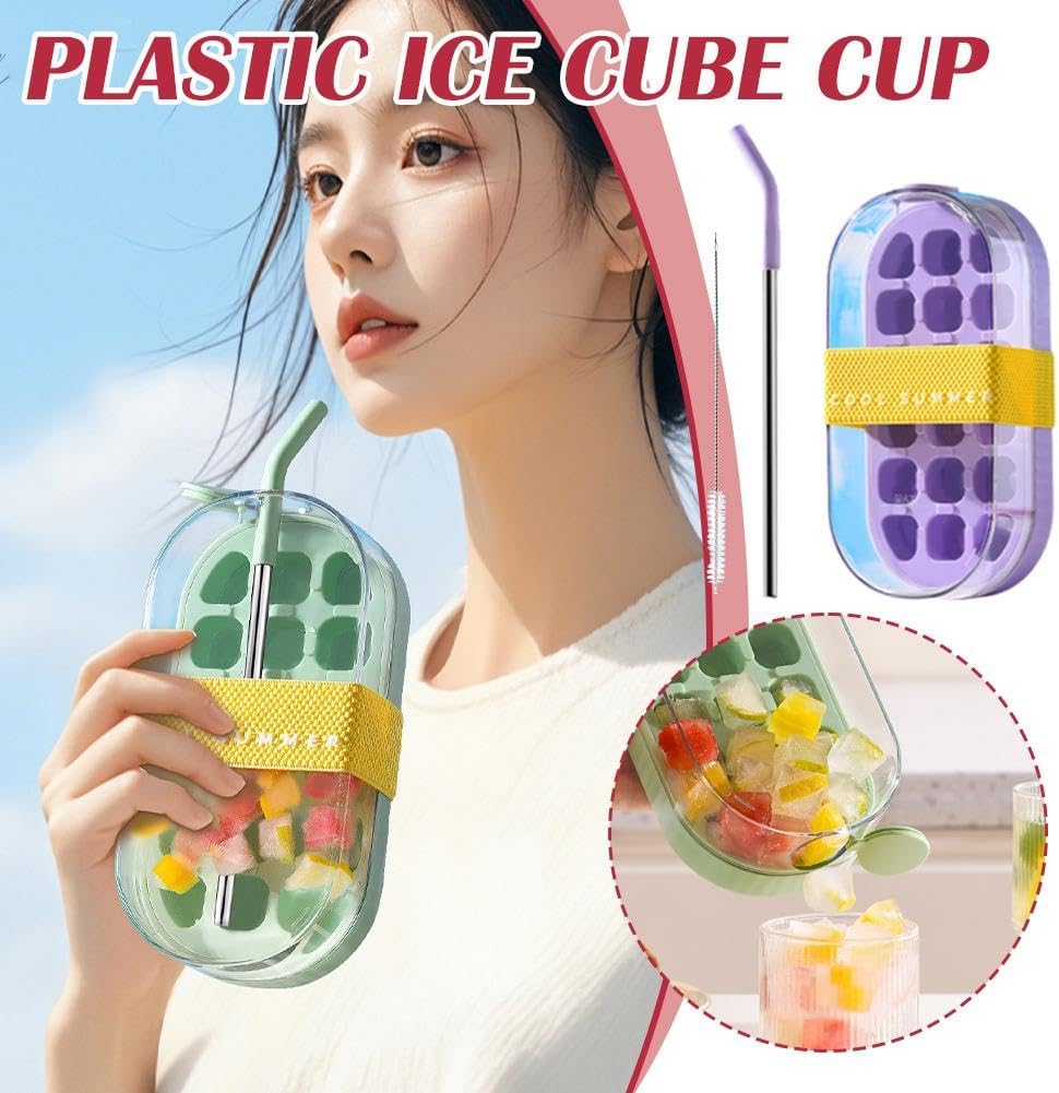 Random Colour - 2 in 1 Ice Cube Bottle Tray - 800ml 18 Cubes Vertical Ice Maker Cup for Freezer