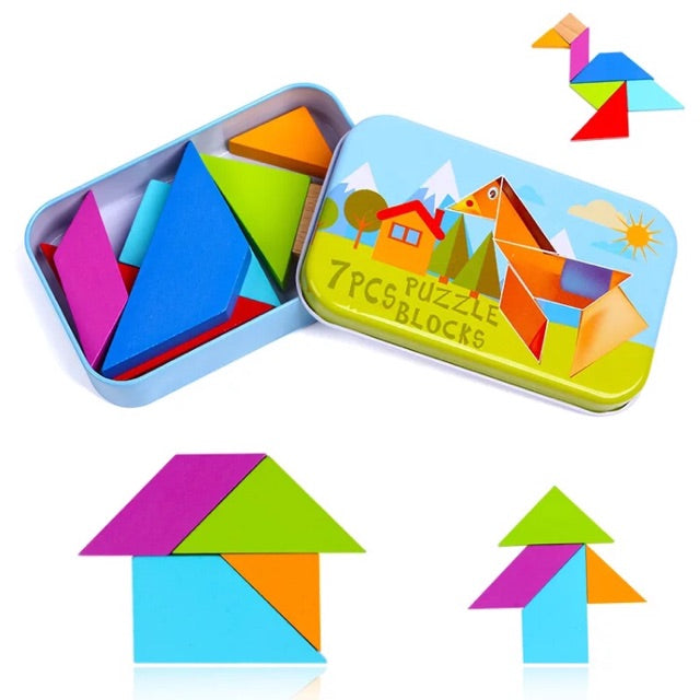 7 Pcs Kids Colorful Wooden Tangram Jigsaw Puzzle
