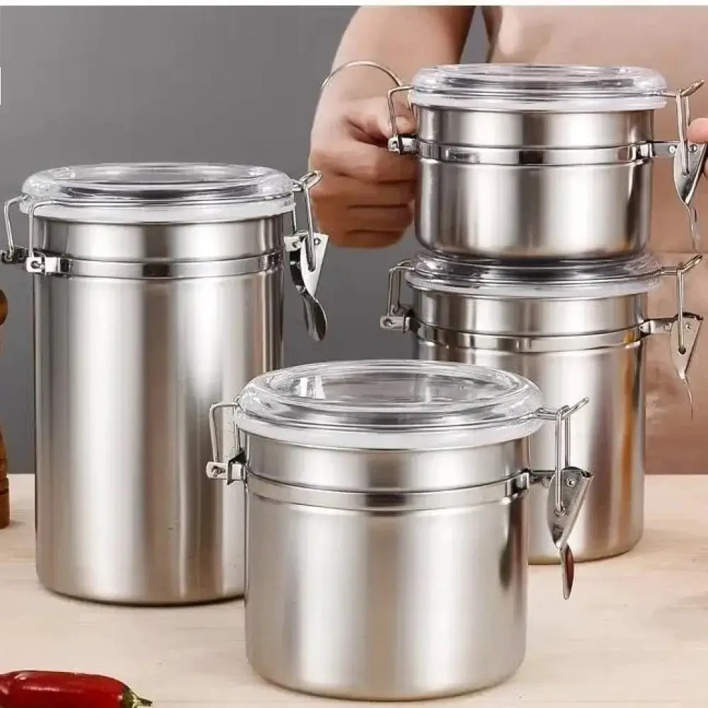 Set of 4 - Stainless Steel Canister Jars
