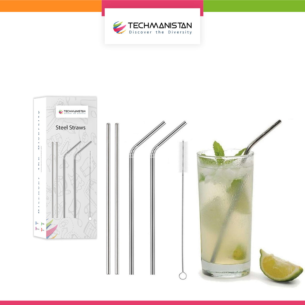 Stainless Steel Reusable Drinking Straws with Cleaning Brush