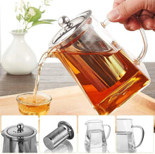 Square Glass Teapot with Heat-Resistant Stainless Steel Infuser Chai Kettle