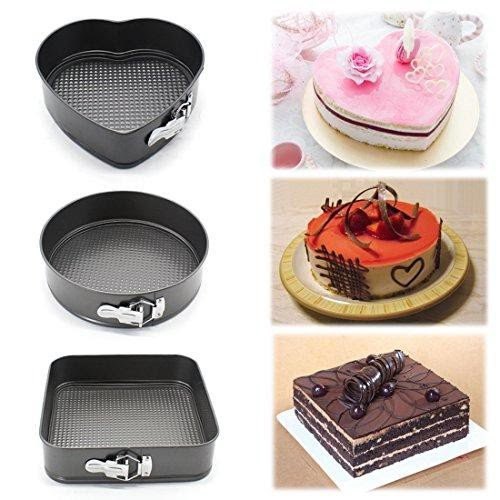 Set of 3 - Non-Stick Different Shapes Cake Pans With Removable Bottom Tray, Round Cake Pan, Heart Cake Pan, Square Cake Pan, 3pcs Set 3-Tier Cake Pan
