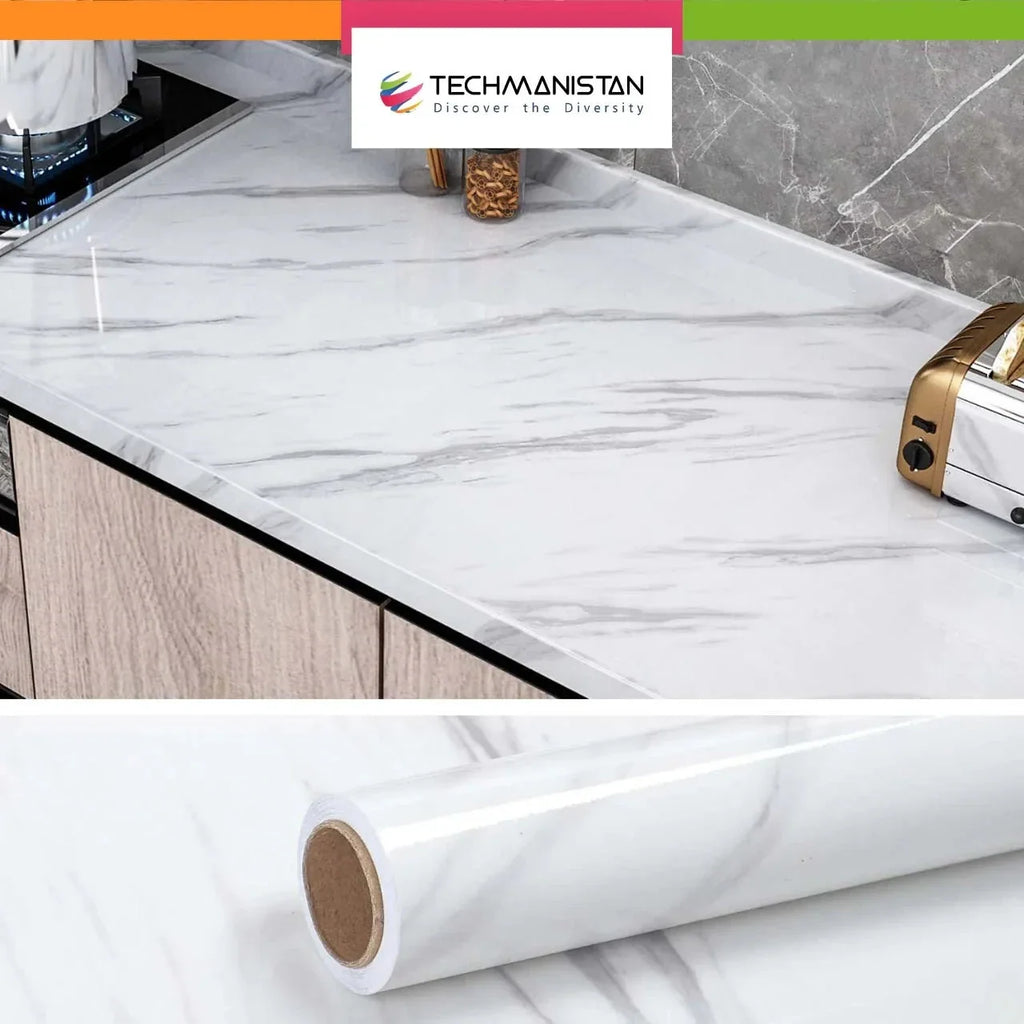 Self Adhesive Marble Design Furniture Stickers PVC Wallpaper Cabinets Gloss Film