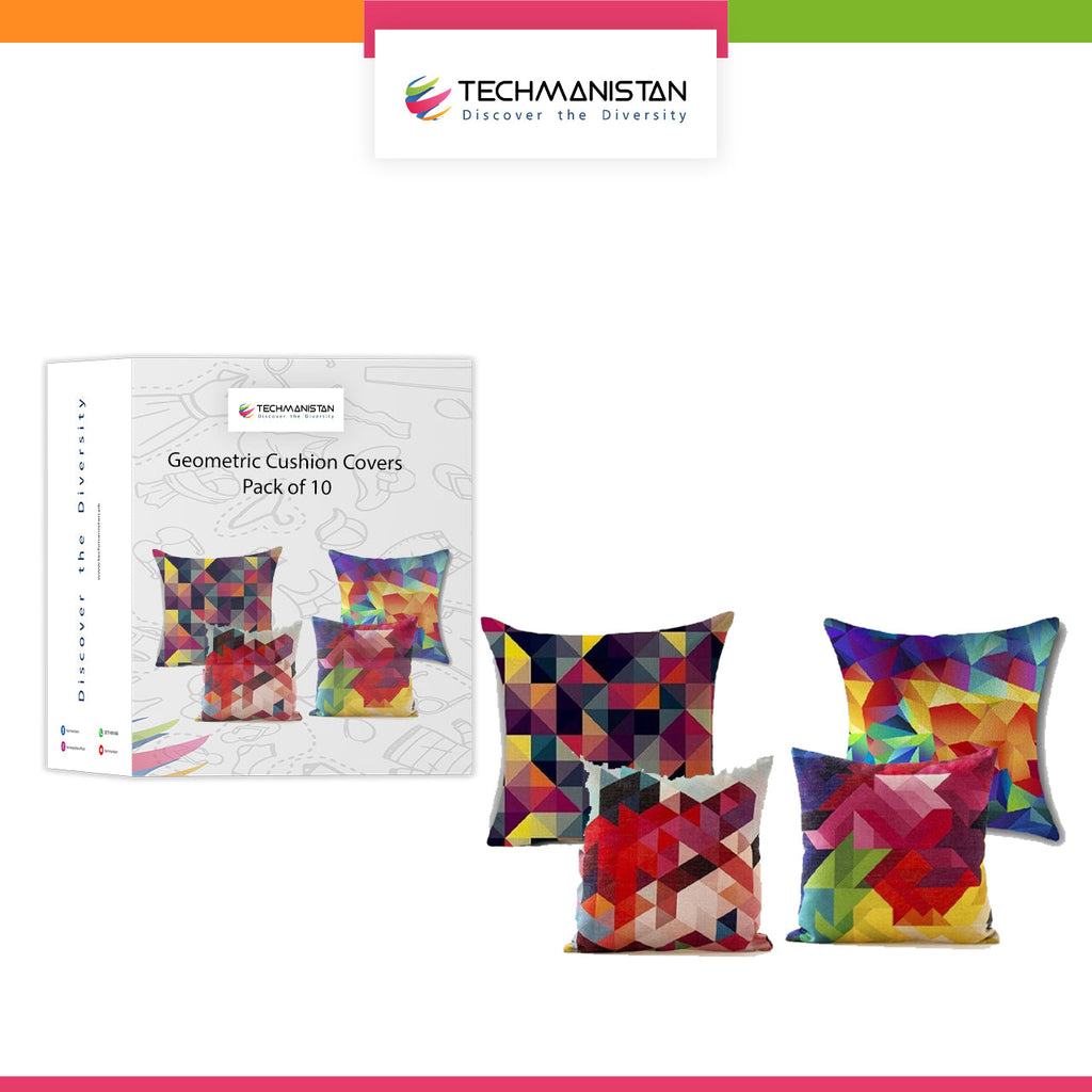 Pack of 10 Random Design/Pattern - Multicolor Geometric Design Cushion Covers Without Filling