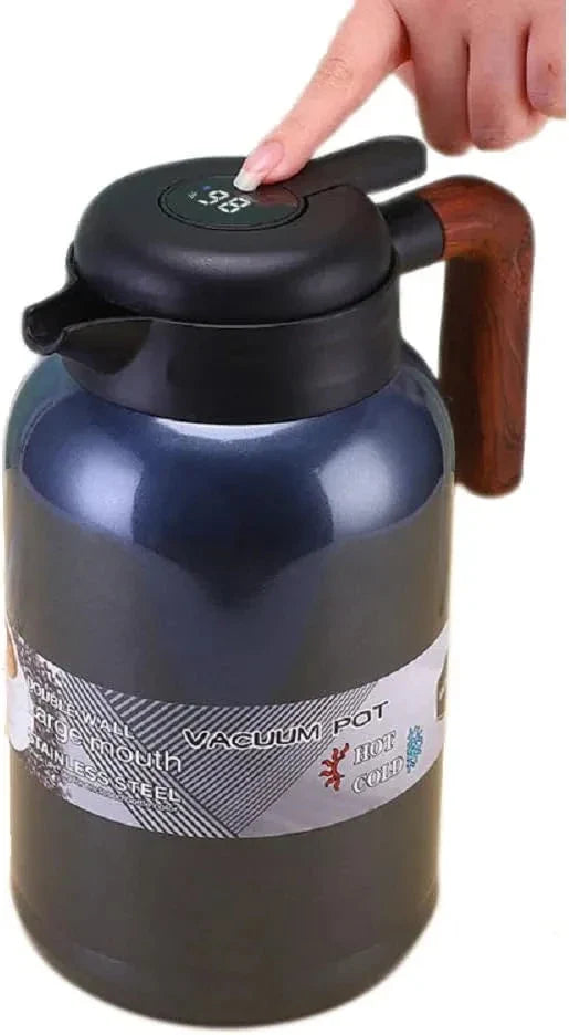 Random Color - 2000ml Temperature Display Vacuum Coffee Pot With Wooden Handle