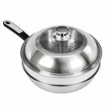 34cm Double Sided Laser Coated Stainless Steel Wok with Steamer