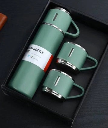 500ml Stainless Steel Vacuum Insulated Thermos Flask With 3 Cups, Stainless Steel Thermo 500ml/16.9oz Vacuum Insulated Bottle with Cups