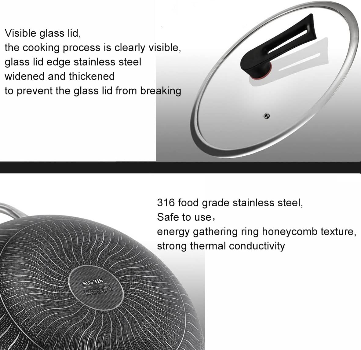 Double Sided Honeycomb Laser Coated Wok With Handle & Lid
