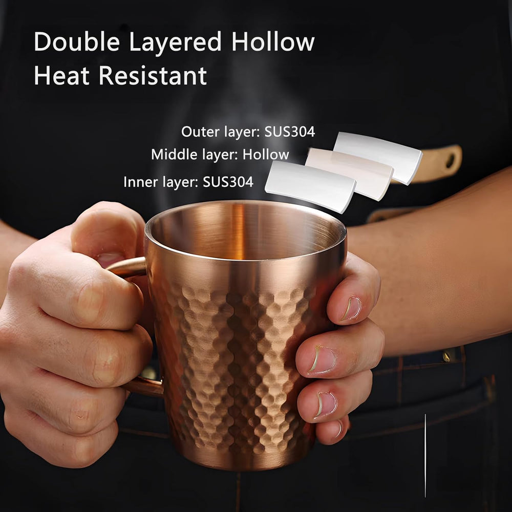 Stainless Steel Hammered Texture Glass with Handle – Double Wall Insulated Coffee Cup