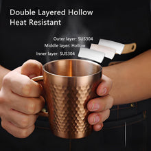 Stainless Steel Hammered Texture Glass with Handle – Double Wall Insulated Coffee Cup