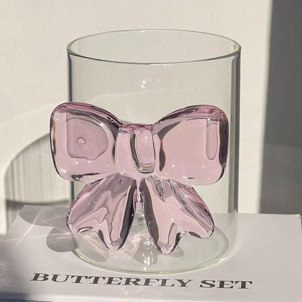 1Pc - Clear Glass Cup with Pink Bow Design