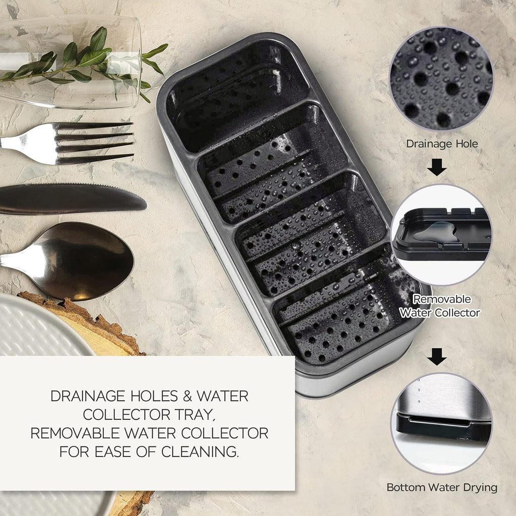 4 Compartment Cutlery Holder with Draining Tray