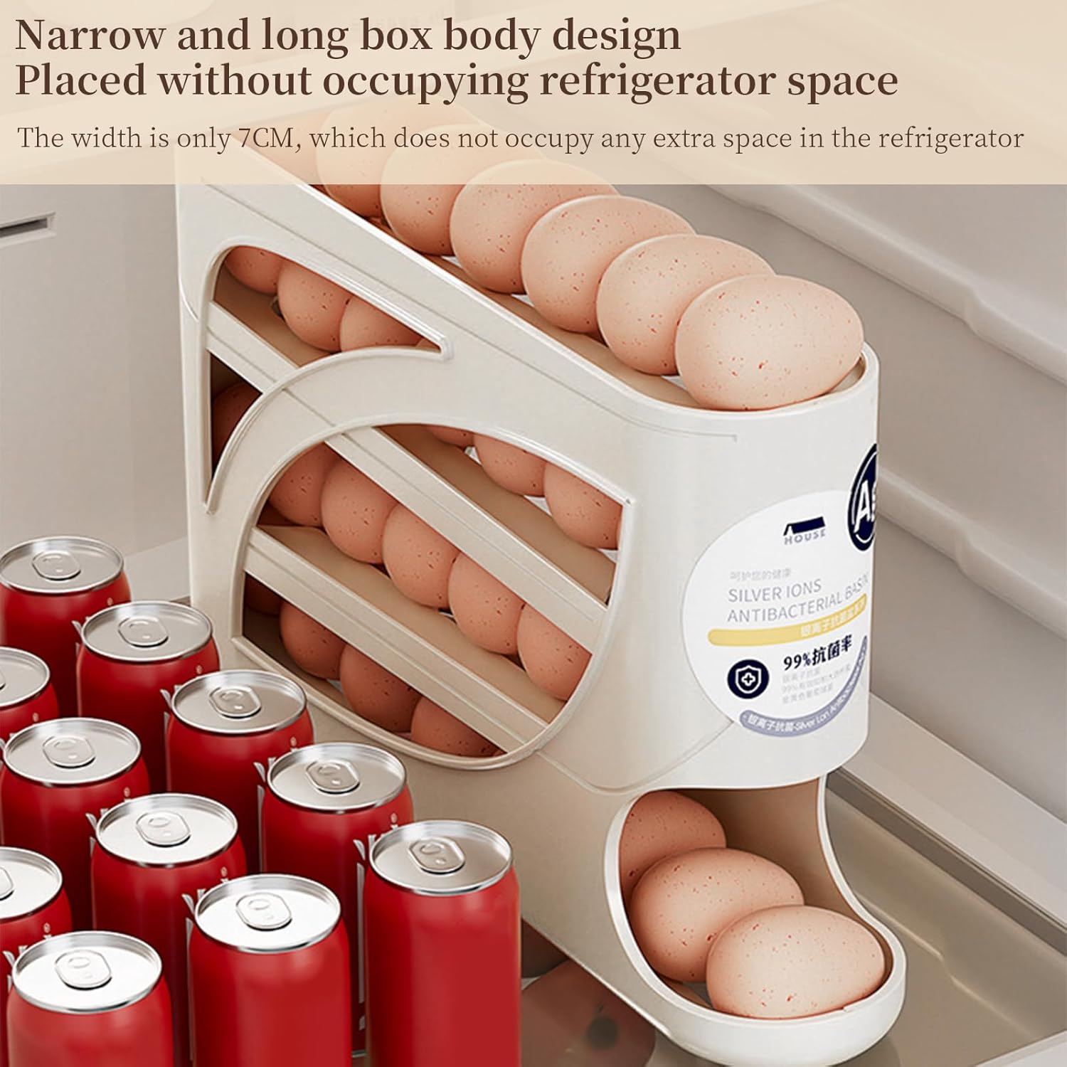 4Tier Eggs Dispenser, Egg Rolling Fridge Organizer