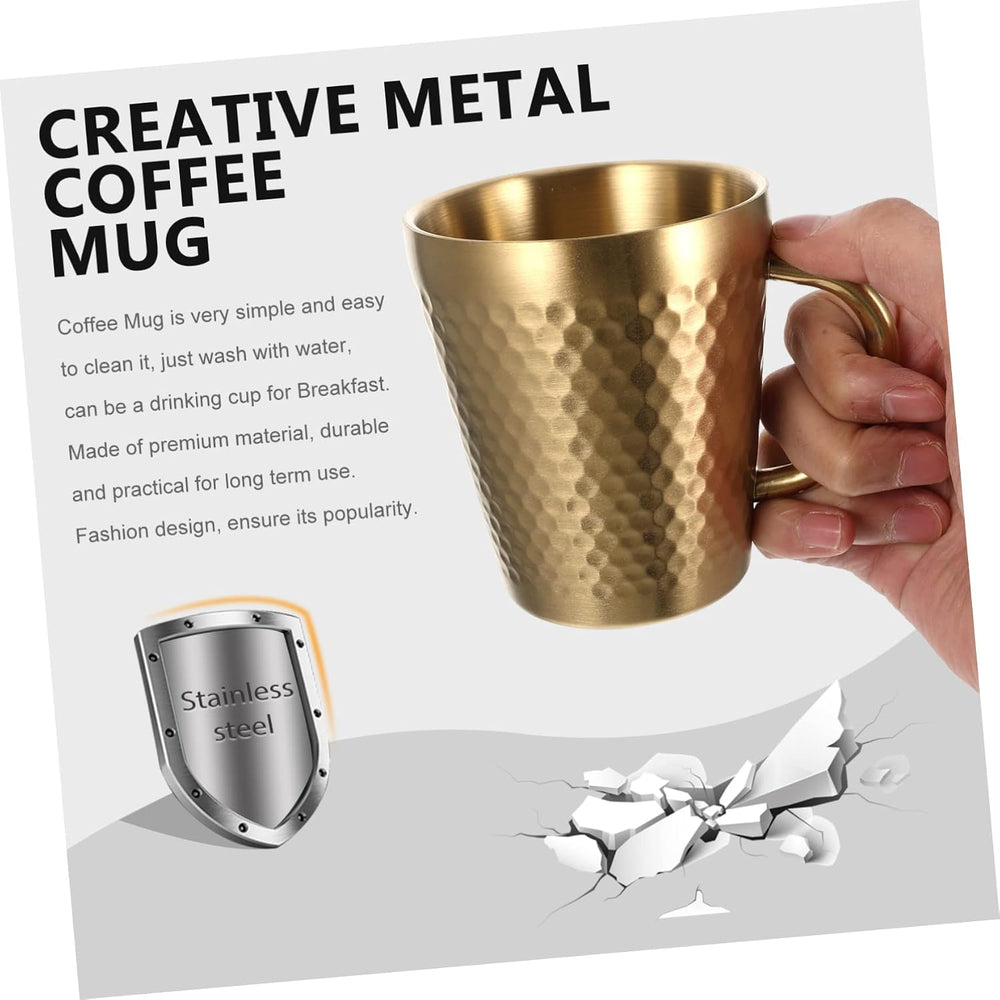 Stainless Steel Hammered Texture Glass with Handle – Double Wall Insulated Coffee Cup