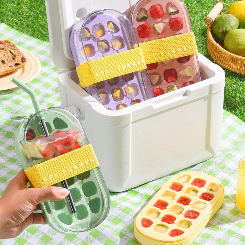 Random Colour - 2 in 1 Ice Cube Bottle Tray - 800ml 18 Cubes Vertical Ice Maker Cup for Freezer