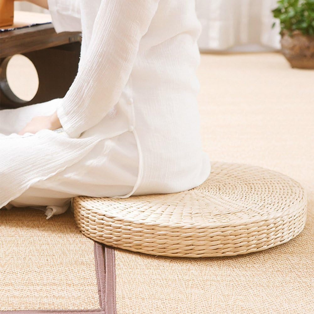 Handmade Woven Straw Pouf Floor Cushion