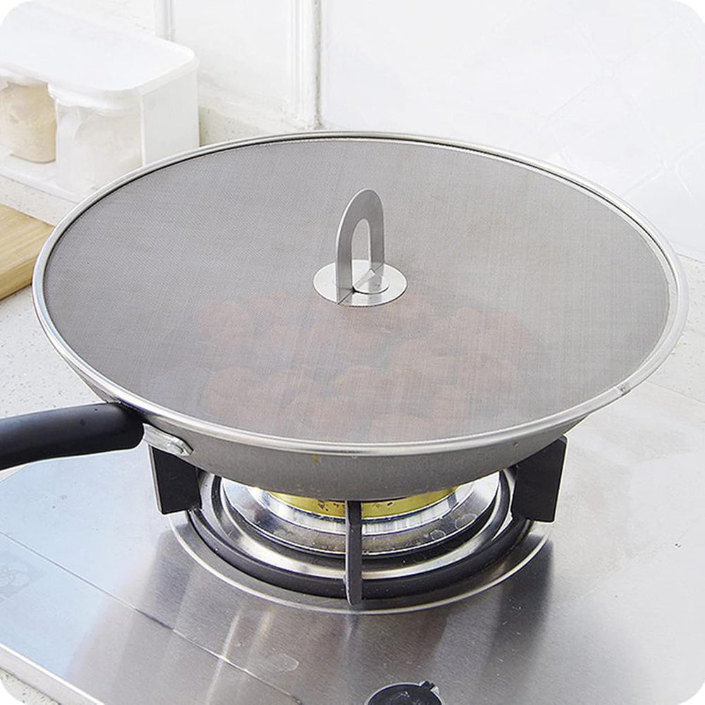 Fine Mesh Splatter Screen with Fold-Flat Knob – 29cm Stainless Steel Oil Splash Guard