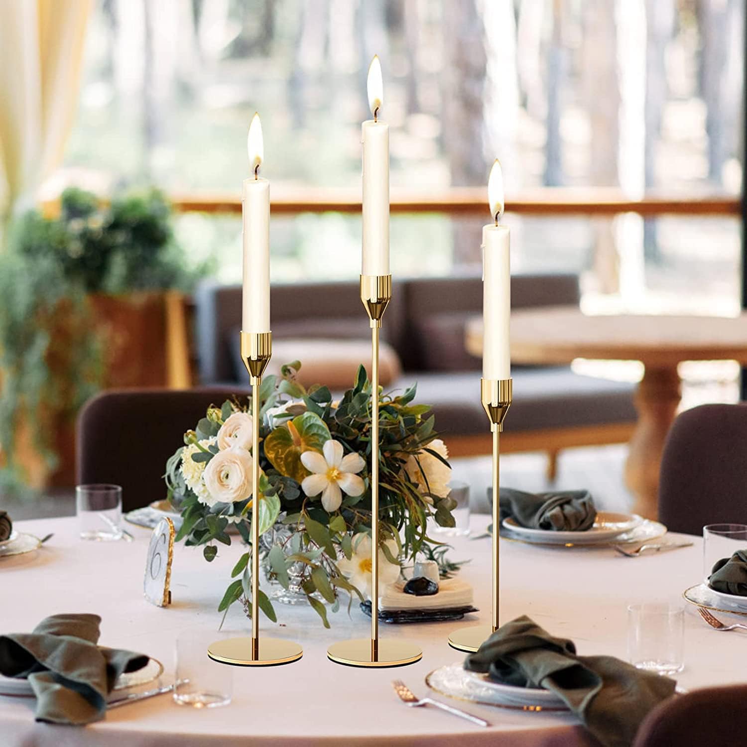 Set of 3 - Golden Candle Holders