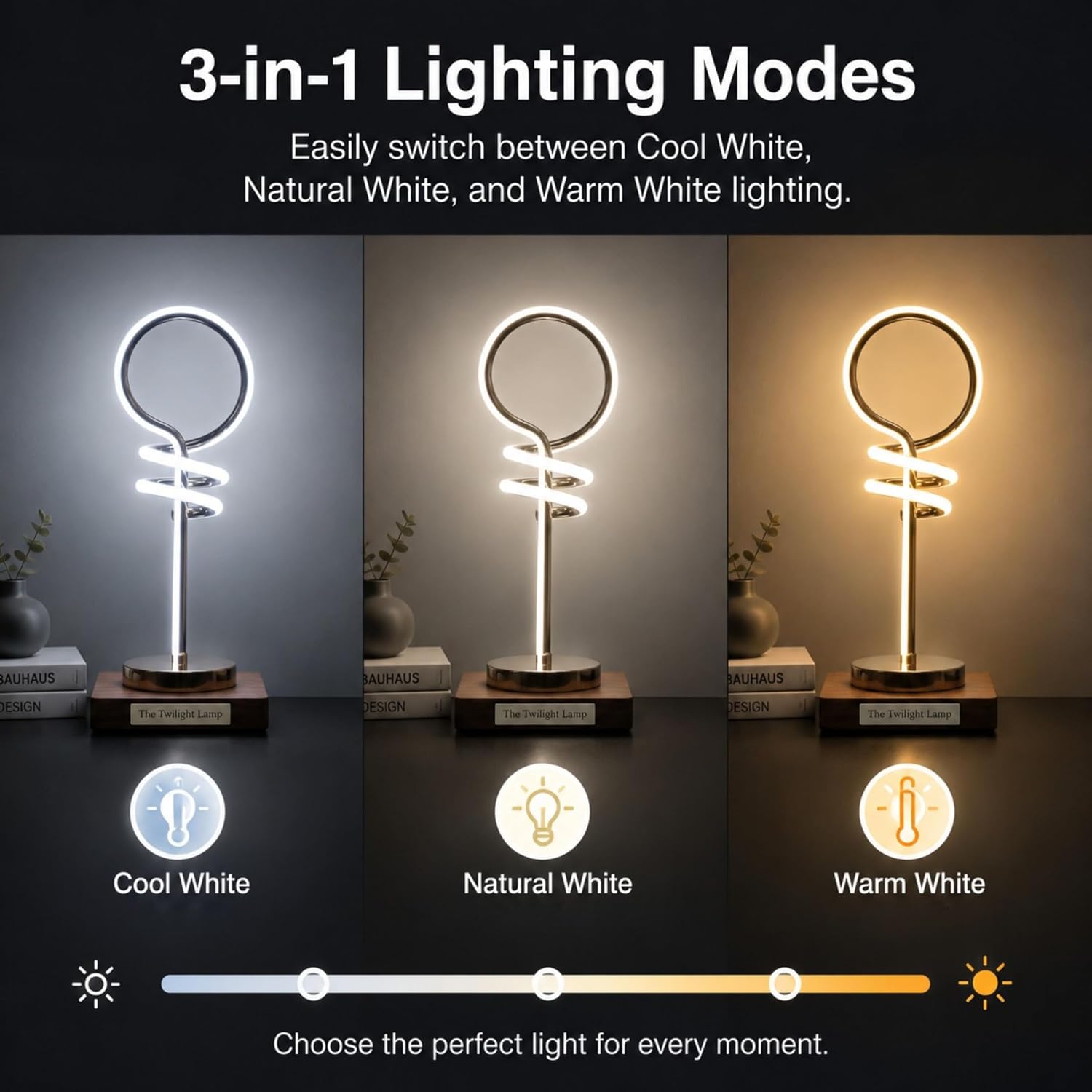 LED Spiral Crystal Table Lamp – 3-Mode Dimmable Decorative Light