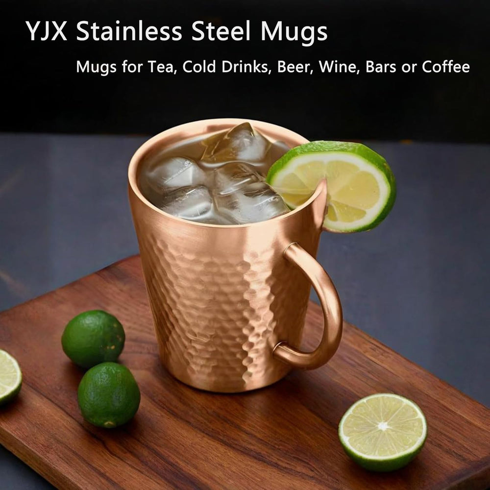 Stainless Steel Hammered Texture Glass with Handle – Double Wall Insulated Coffee Cup