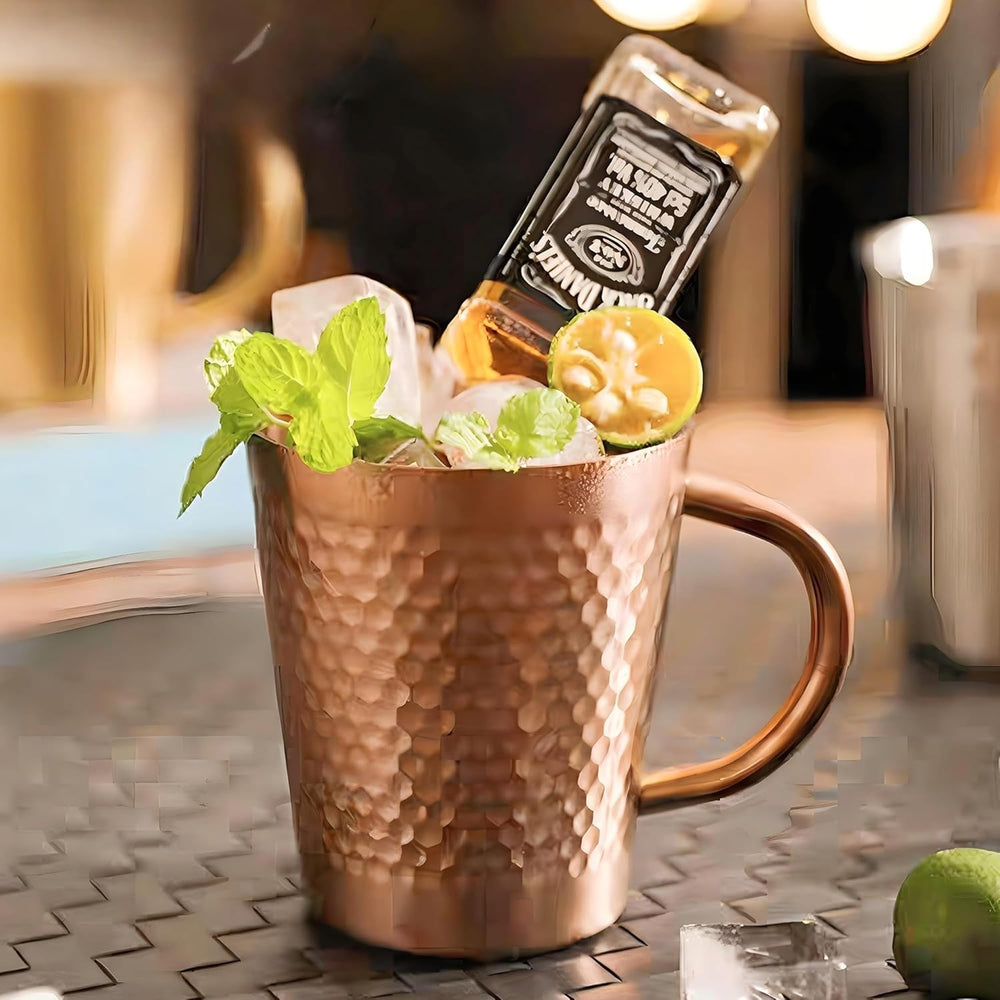 Stainless Steel Hammered Texture Glass with Handle – Double Wall Insulated Coffee Cup