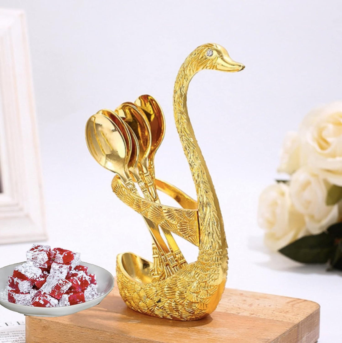 7 Piece Swan Shape Spoon Holder Set – Elegant Steel Cutlery